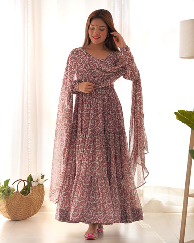 Digitally Printed Pure Soft Organza Anarkali Suit With Huge Flair Comes With Duppatta & Pant 