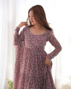 Digitally Printed Pure Soft Organza Anarkali Suit With Huge Flair Comes With Duppatta & Pant 