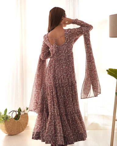 Digitally Printed Pure Soft Organza Anarkali Suit With Huge Flair Comes With Duppatta & Pant 