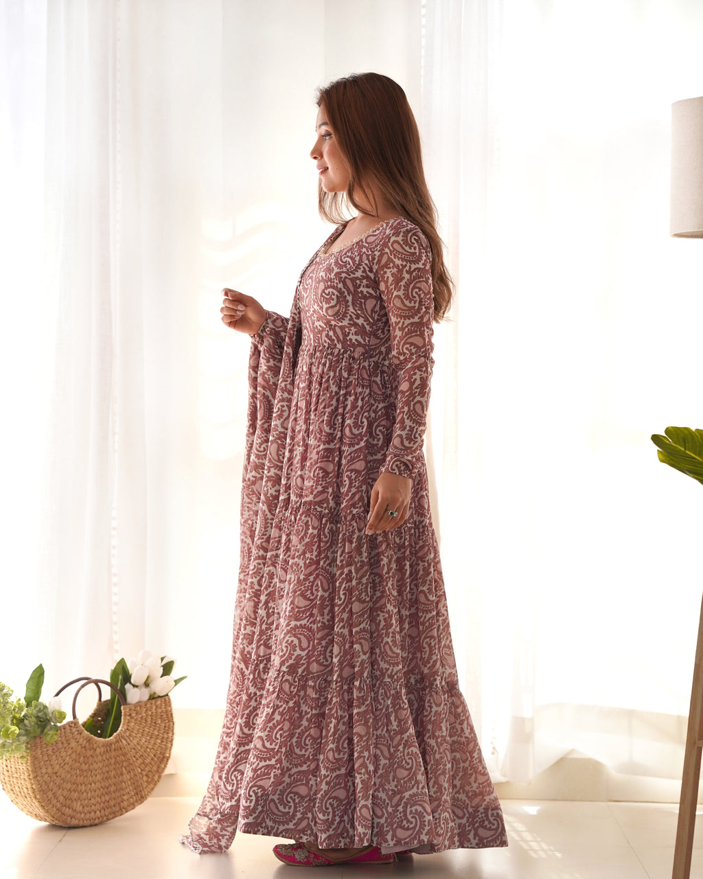 Digitally Printed Pure Soft Organza Anarkali Suit With Huge Flair Comes With Duppatta & Pant 