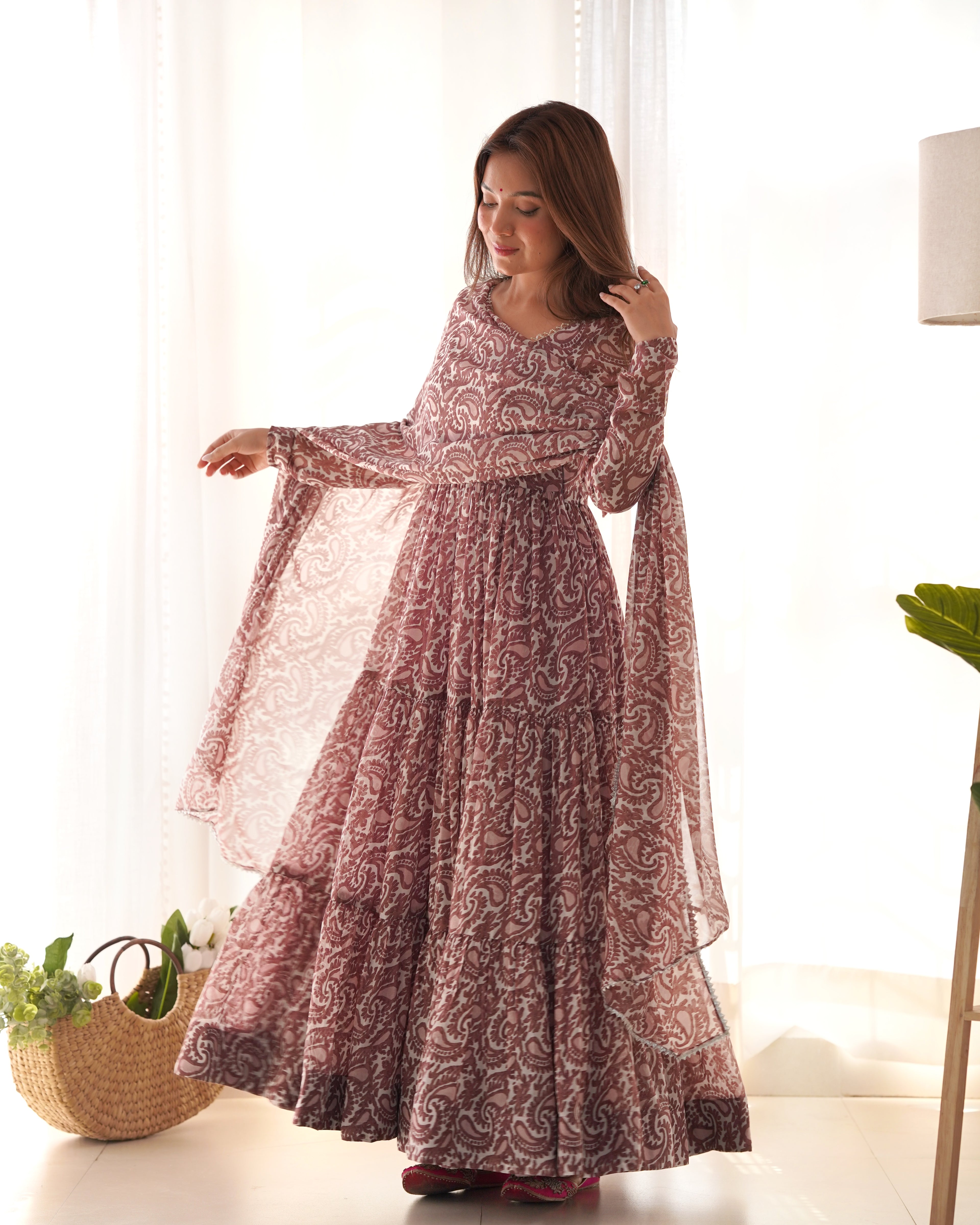 Digitally Printed Pure Soft Organza Anarkali Suit With Huge Flair Comes With Duppatta & Pant