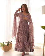 Digitally Printed Pure Soft Organza Anarkali Suit With Huge Flair Comes With Duppatta & Pant