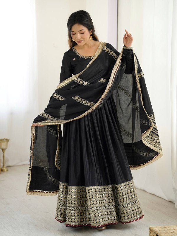 Pure Chinon Silk Thread with Sequence Work Women Gown Set

