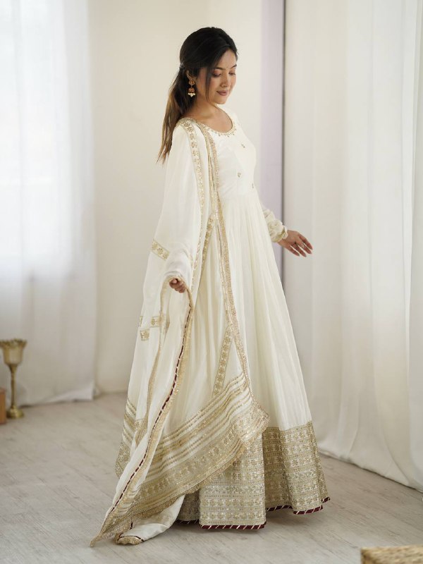 Pure Chinon Silk Thread with Sequence Work Women Gown Set
