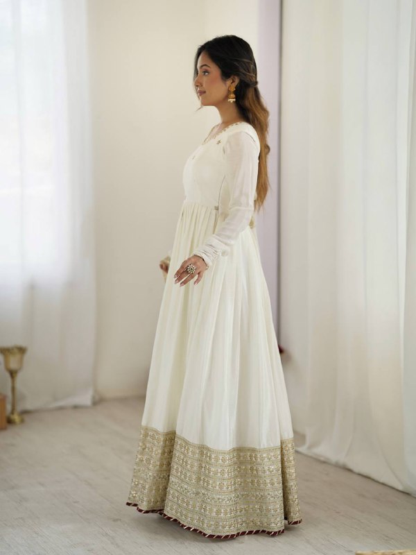 Pure Chinon Silk Thread with Sequence Work Women Gown Set
