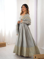 Pure Chinon Silk Thread with Sequence Work Women Gown Set
