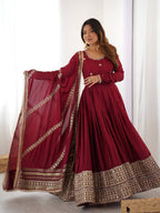 Pure Chinon Silk Thread with Sequence Work Women Gown Set