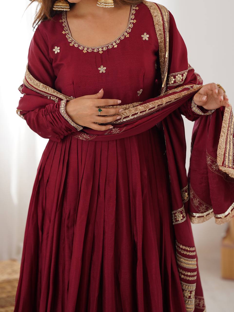 Pure Chinon Silk Thread with Sequence Work Women Gown Set