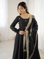 Pure Chinon Silk Thread with Sequence Work Women Gown Set
