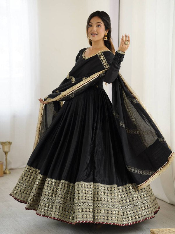 Pure Chinon Silk Thread with Sequence Work Women Gown Set
