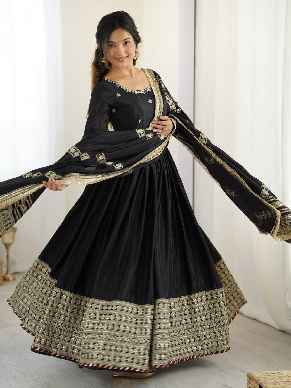 Pure Chinon Silk Thread with Sequence Work Women Gown Set
