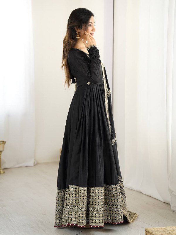 Pure Chinon Silk Thread with Sequence Work Women Gown Set
