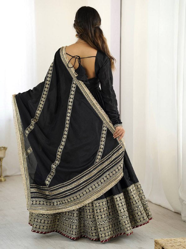 Pure Chinon Silk Thread with Sequence Work Women Gown Set
