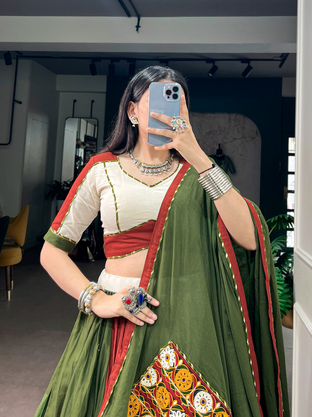 Navratri Pure Cotton Gamthi Work Lehenga Set | Tulip Designer
