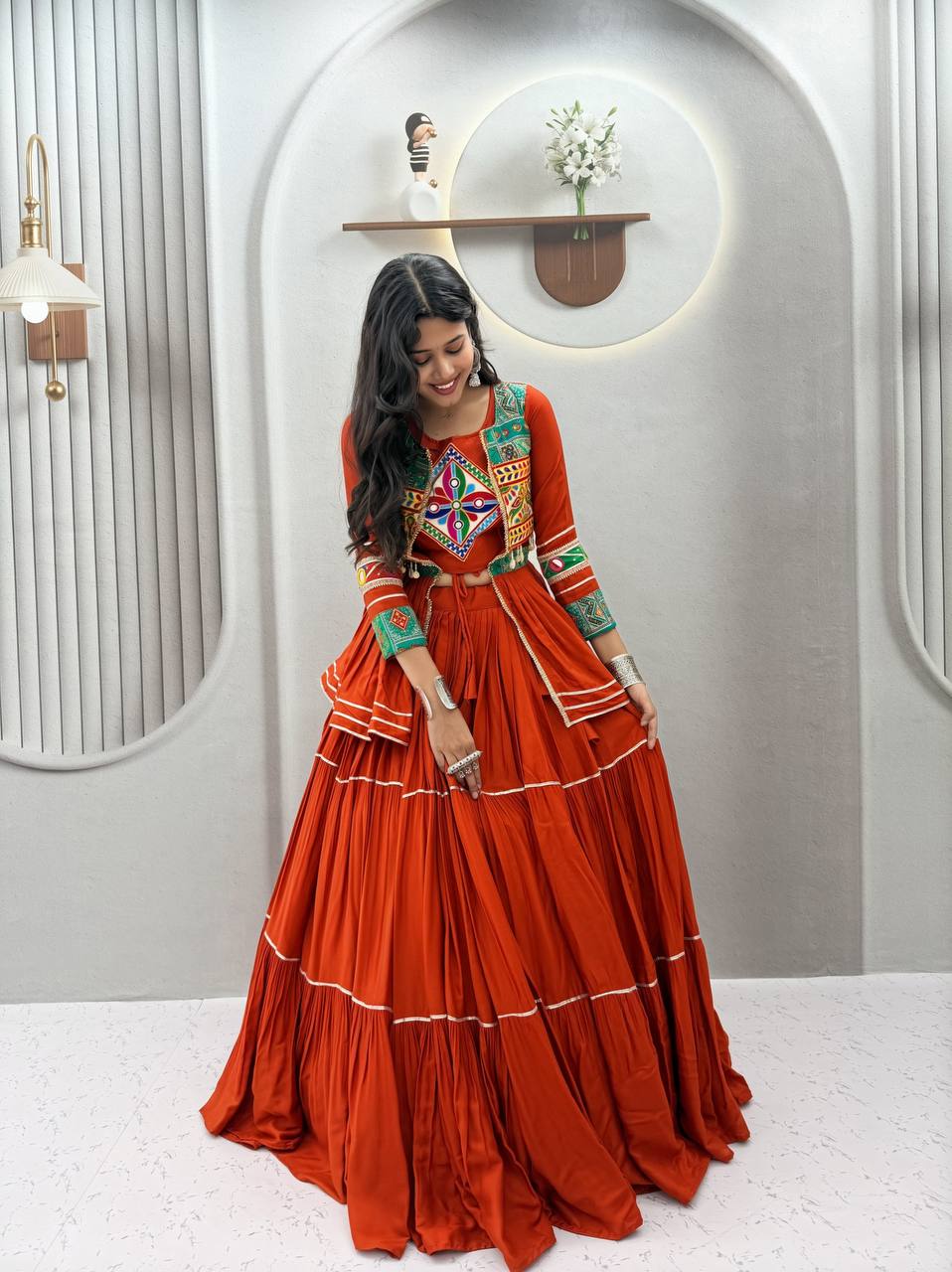 Premium Garba Night Pure Cotton Gamthi Lehenga Set
