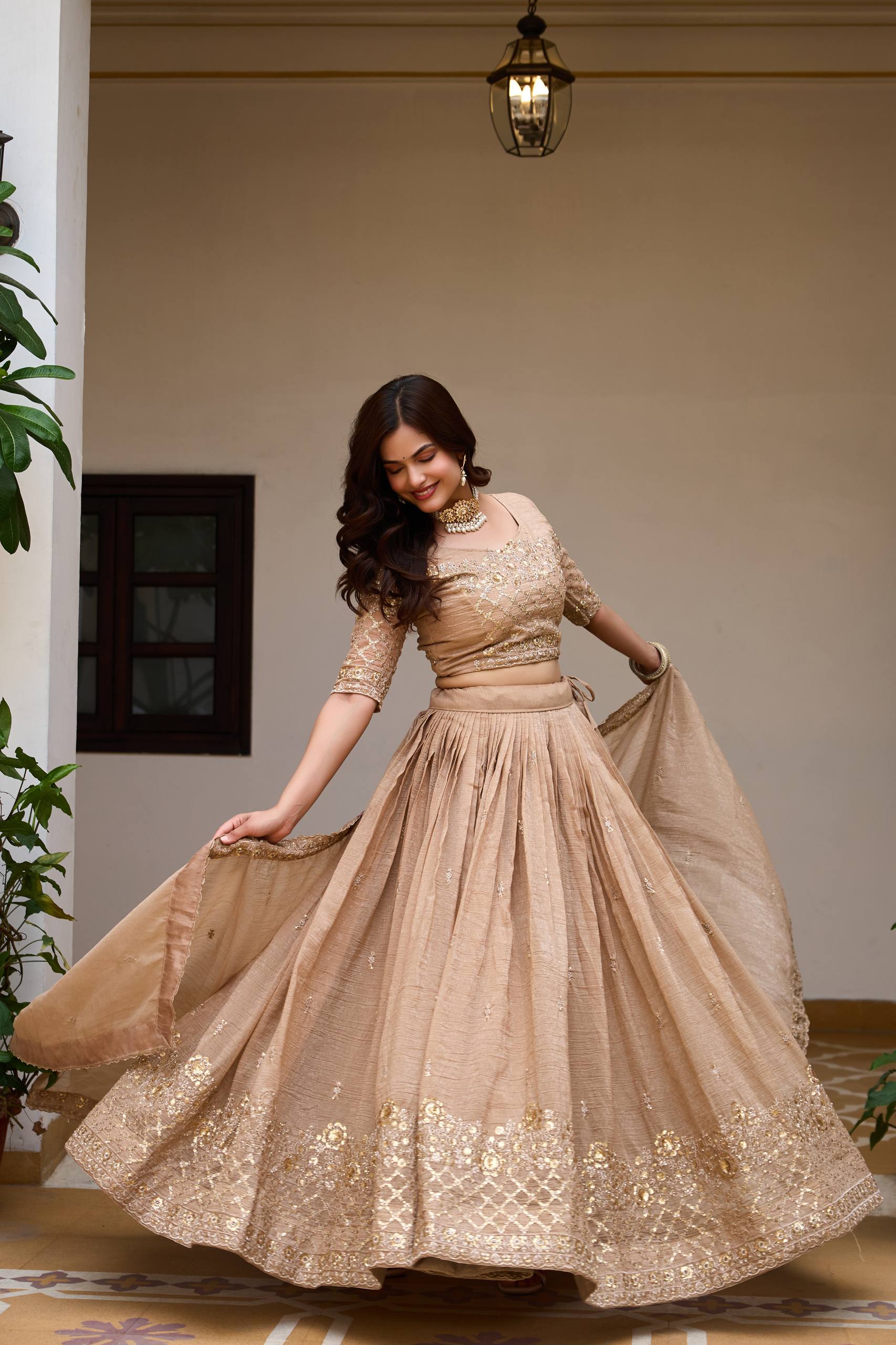 Elegant Pure Crunchy Embroidered Lehenga Choli for Festive Wear

