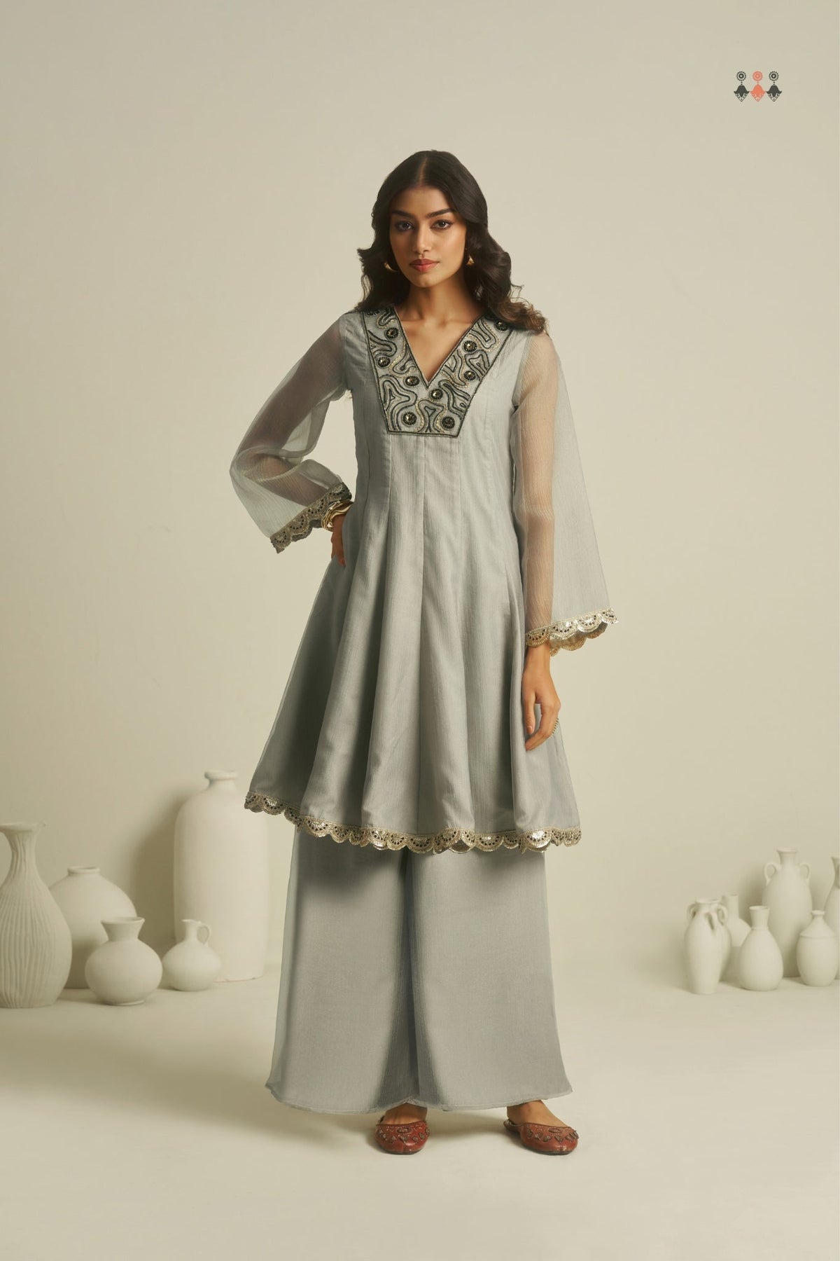 Pure Tissue Handworked Peplum And Palazzo Set