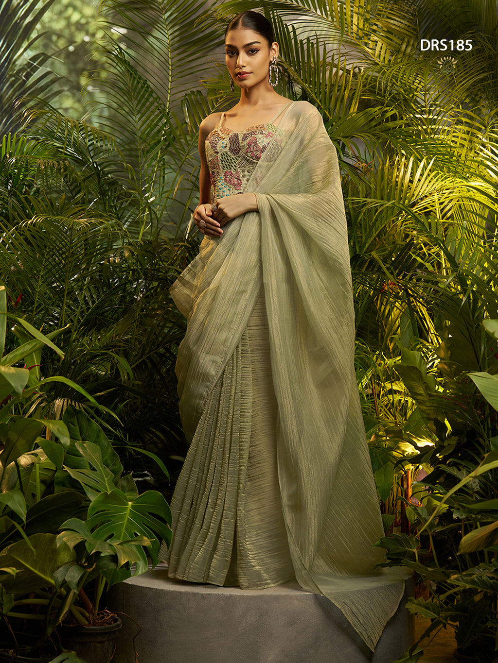 Elegant Pure Tissue Pre-Draped Saree Set with Designer Embroidered Blouse

