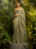 Elegant Pure Tissue Pre-Draped Saree Set with Designer Embroidered Blouse

