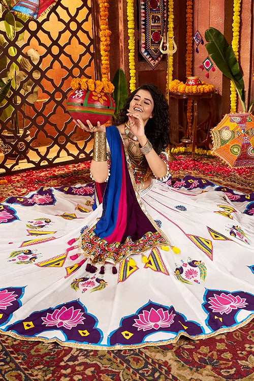 White Mirror Work Chaniya Choli Set for Navratri