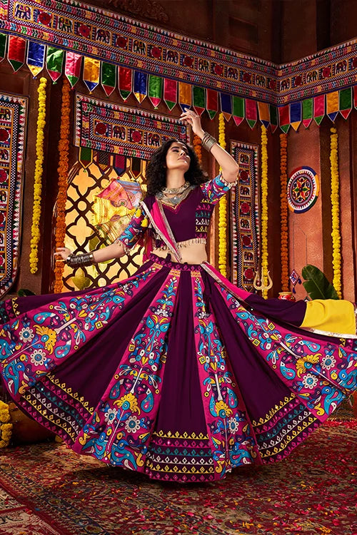 Traditional Purple Ghagra Choli for Garba Look