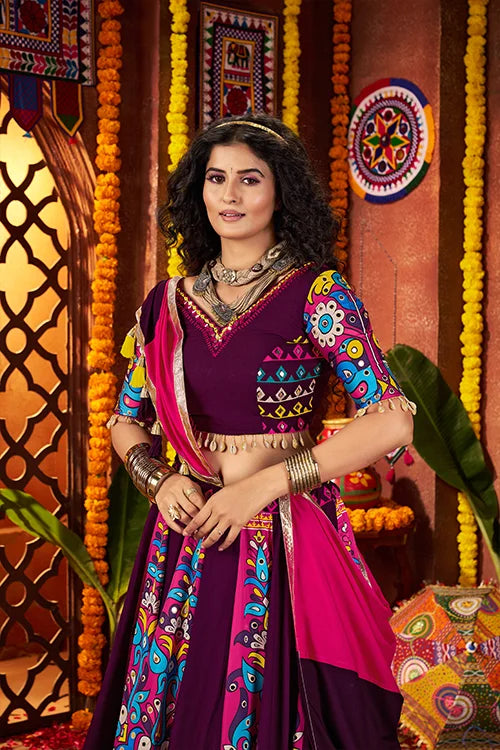 Traditional Purple Ghagra Choli for Garba Look