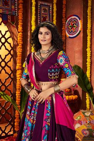 Traditional Purple Ghagra Choli for Garba Look