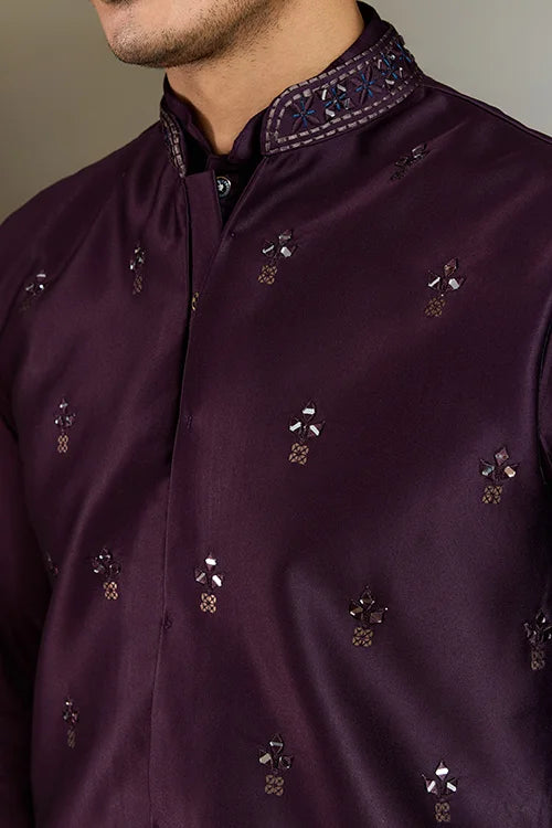 Wedding Special Purple Kurta Koti Set for Men