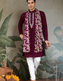 Designer Purple Men Kurta and Dupatta for Weddings