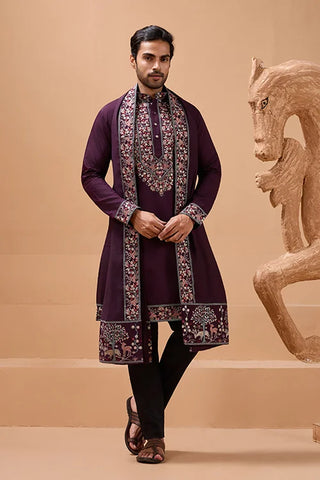 Ethnic Look Purple Kurta with Dupatta Mens Wear Special