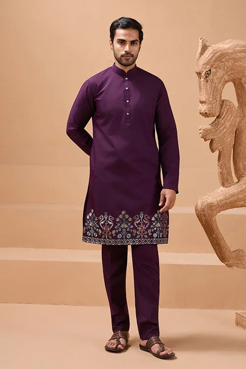 Vibrant Purple Color Koti Kurta Set Pair for Men Collection