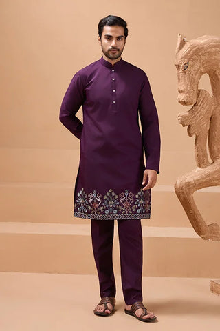 Vibrant Purple Color Koti Kurta Set Pair for Men Collection