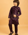 Purple Mirror Work Koti Kurta Set for Boys
