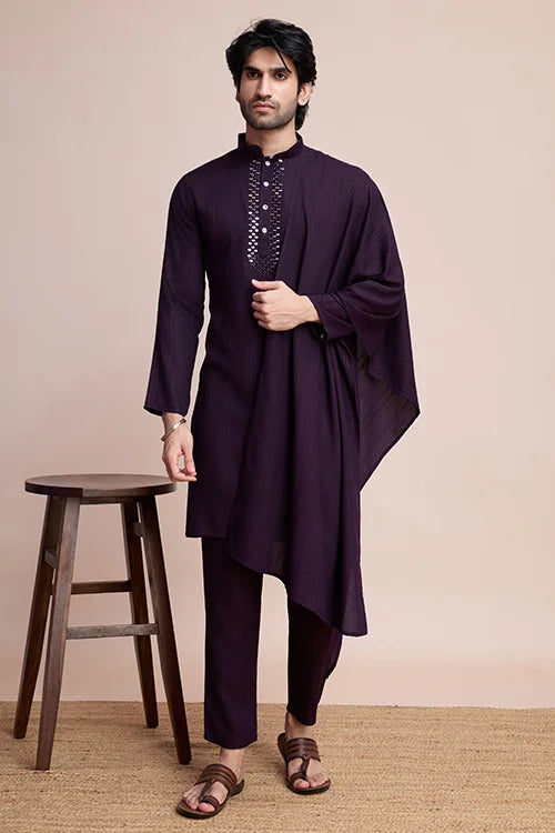 Purple Viscose Designer Kurta with Pant & Dupatta