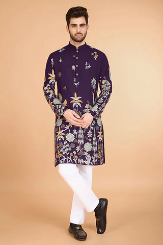 Designer Purple Kurta for Men in Viscose Rayon