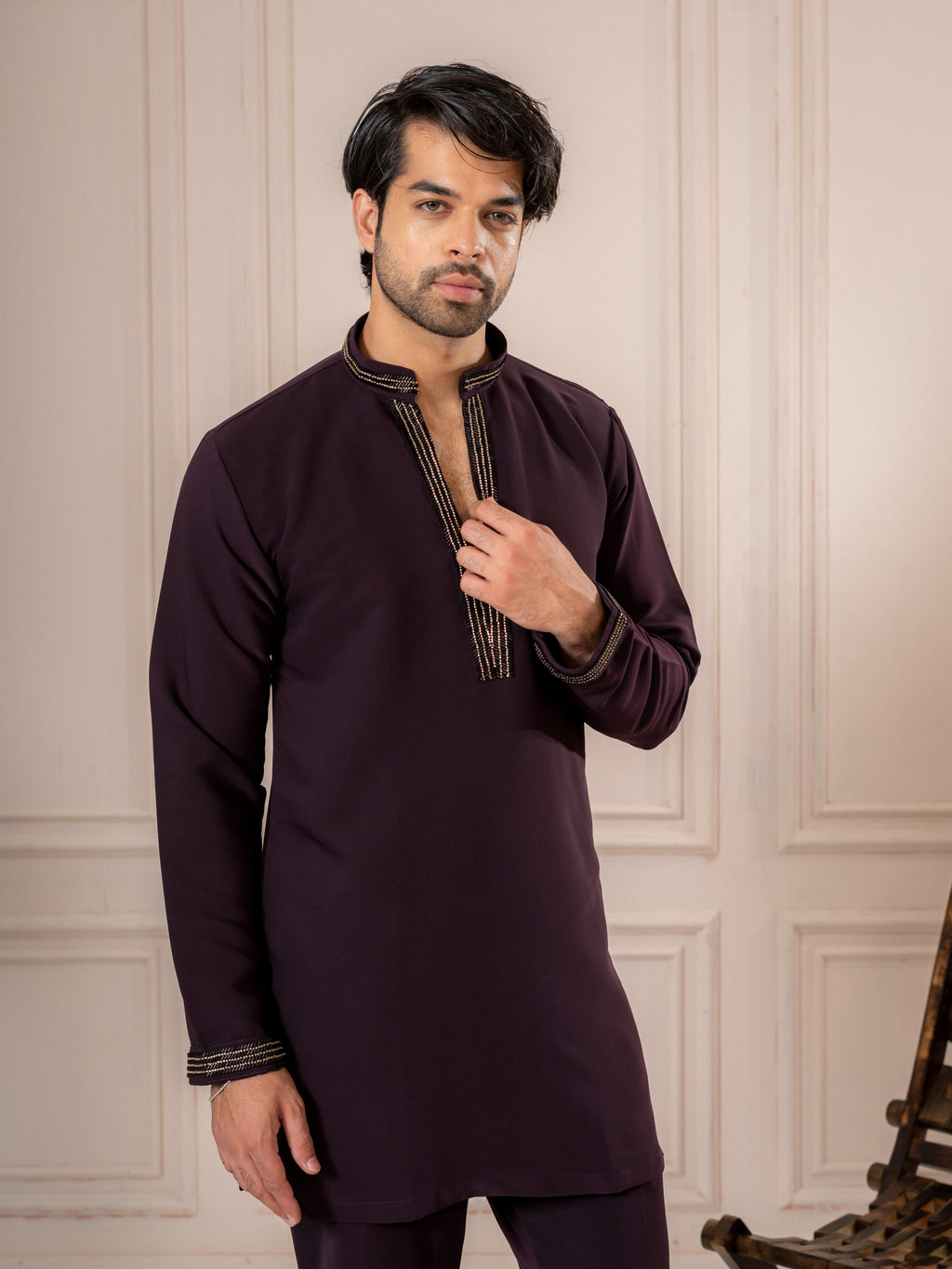 Bold Purple Armani Embroidered Mens Kurta | Tulip Designer
