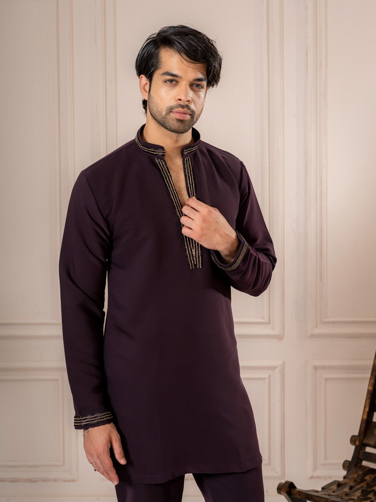 Bold Purple Armani Embroidered Mens Kurta | Tulip Designer
