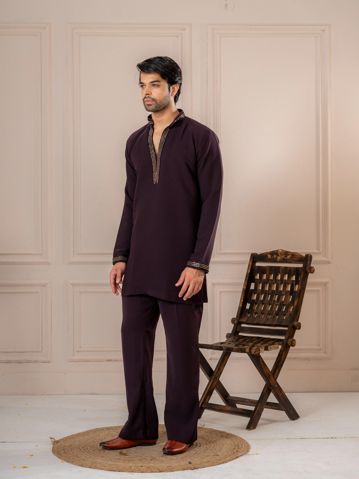 Bold Purple Armani Embroidered Mens Kurta | Tulip Designer
