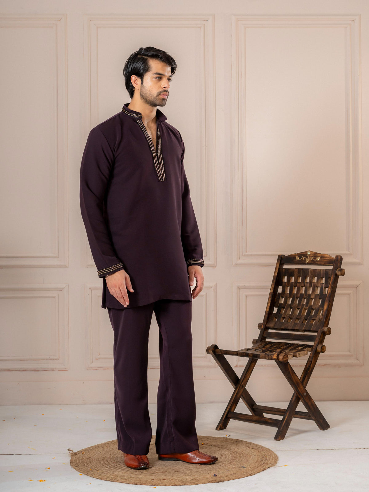 Bold Purple Armani Embroidered Mens Kurta | Tulip Designer

