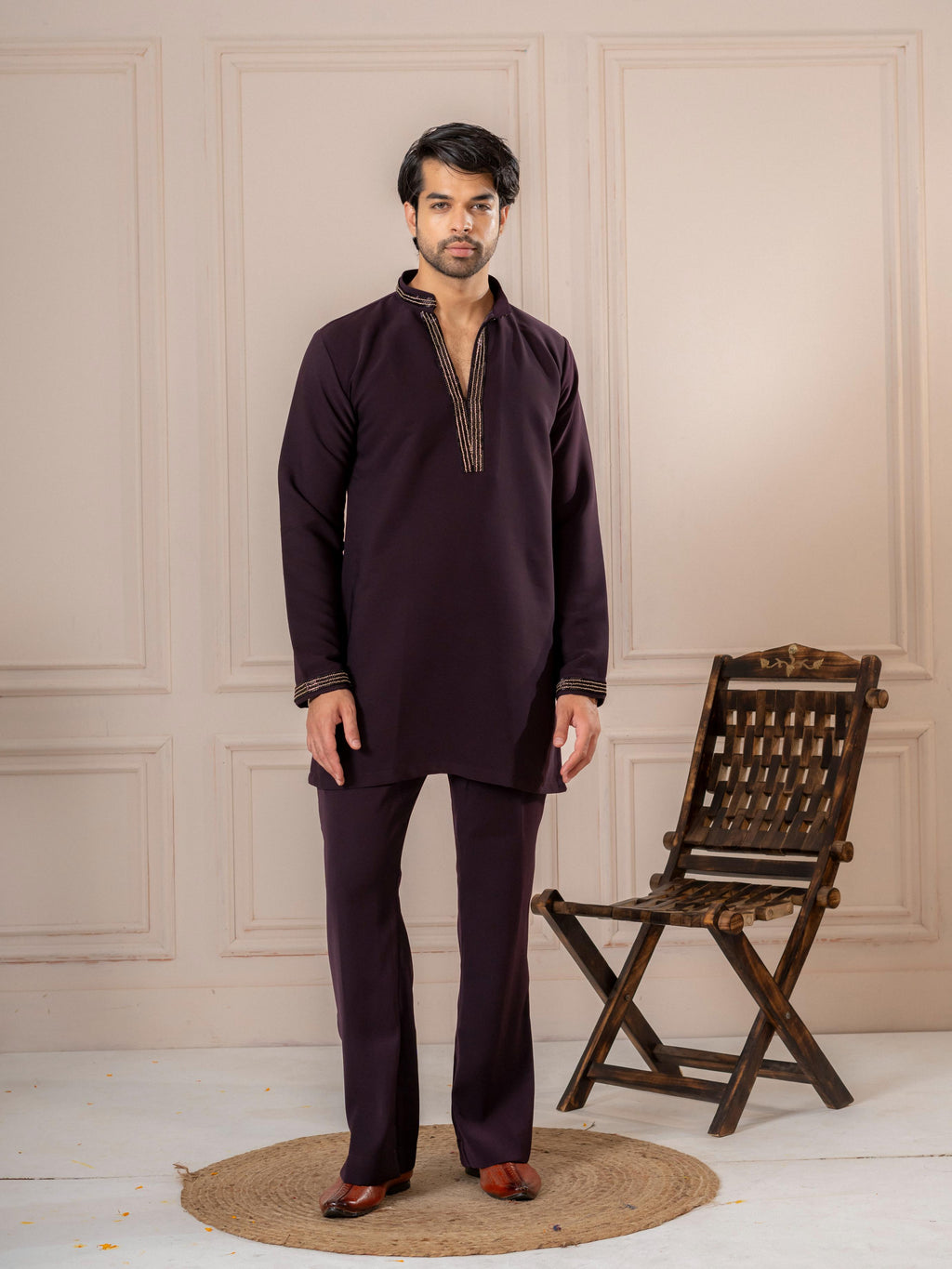 Bold Purple Armani Embroidered Mens Kurta | Tulip Designer
