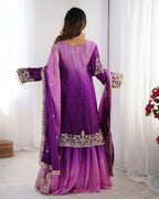 Premium Chinnon Silk with Coding Dori with Sequence with Rivet Moti Work Fancy Suit Set