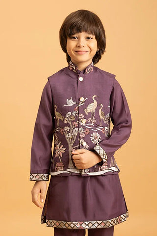 Graceful Purple Koti Kurta Set for Kids Wear