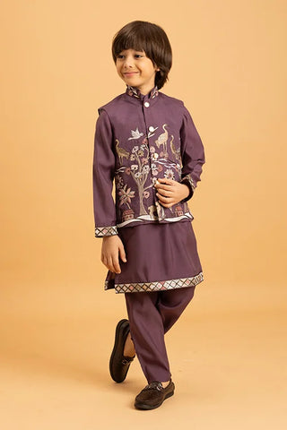 Graceful Purple Koti Kurta Set for Kids Wear