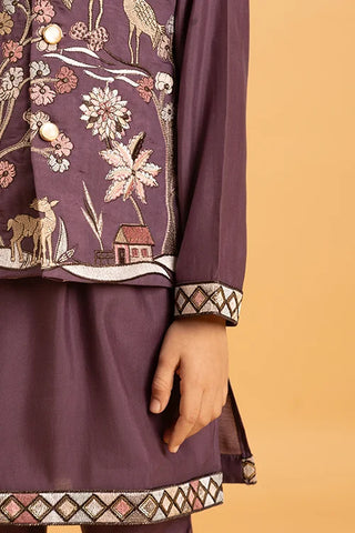 Graceful Purple Koti Kurta Set for Kids Wear