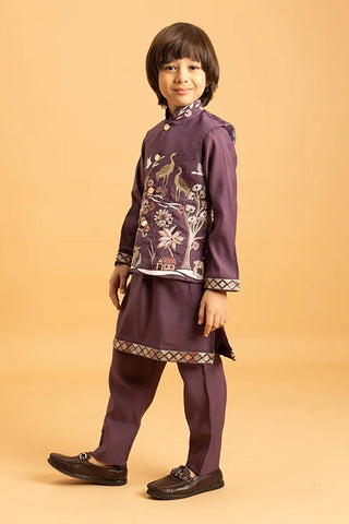 Graceful Purple Koti Kurta Set for Kids Wear