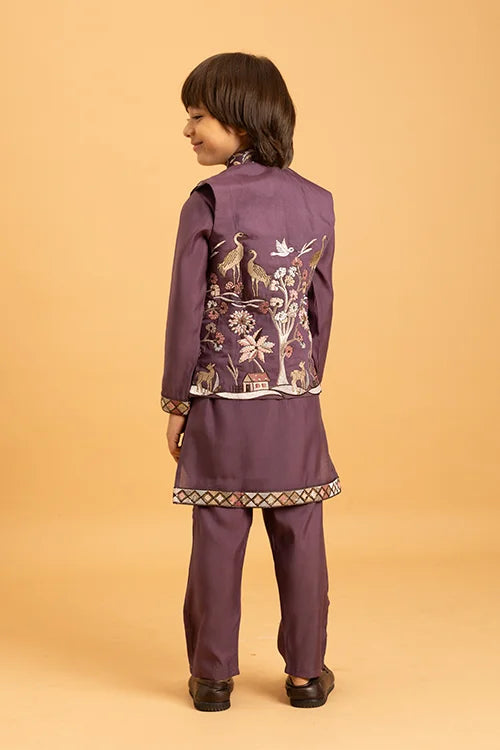Graceful Purple Koti Kurta Set for Kids Wear