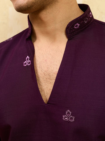 Elegant Purple Viscose Silk Embroidered Kurta Pant Dupatta Set
