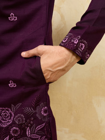 Elegant Purple Viscose Silk Embroidered Kurta Pant Dupatta Set