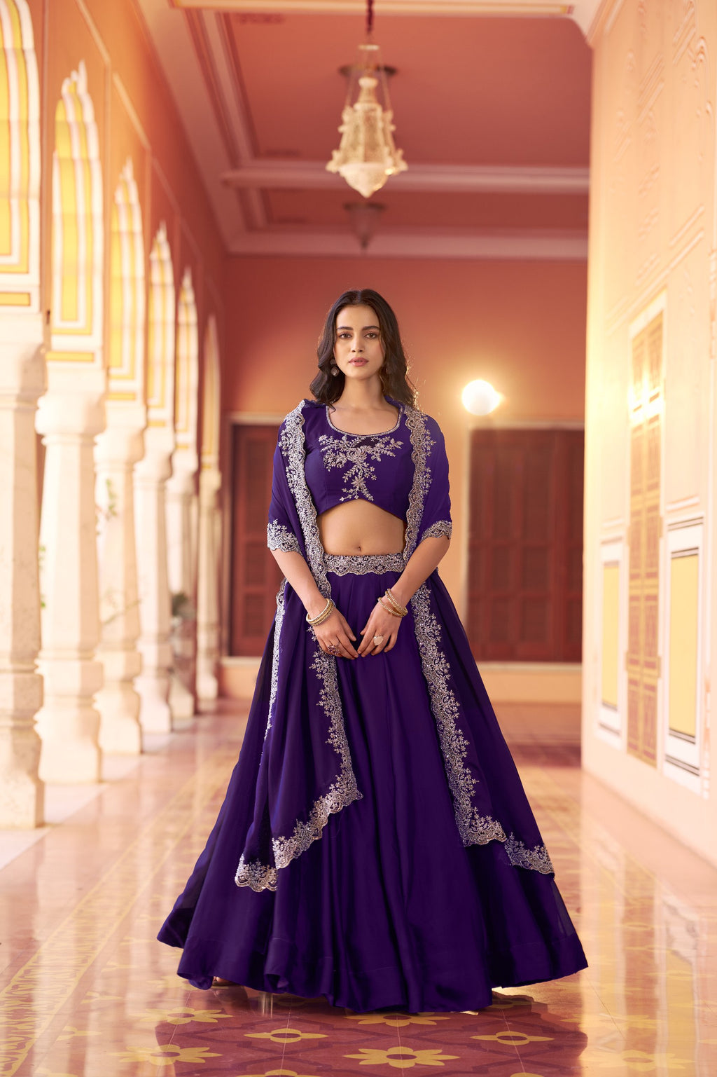 Festive Wear Purple Rangoli Silk Embroidered Lehenga Set with Dupatta
