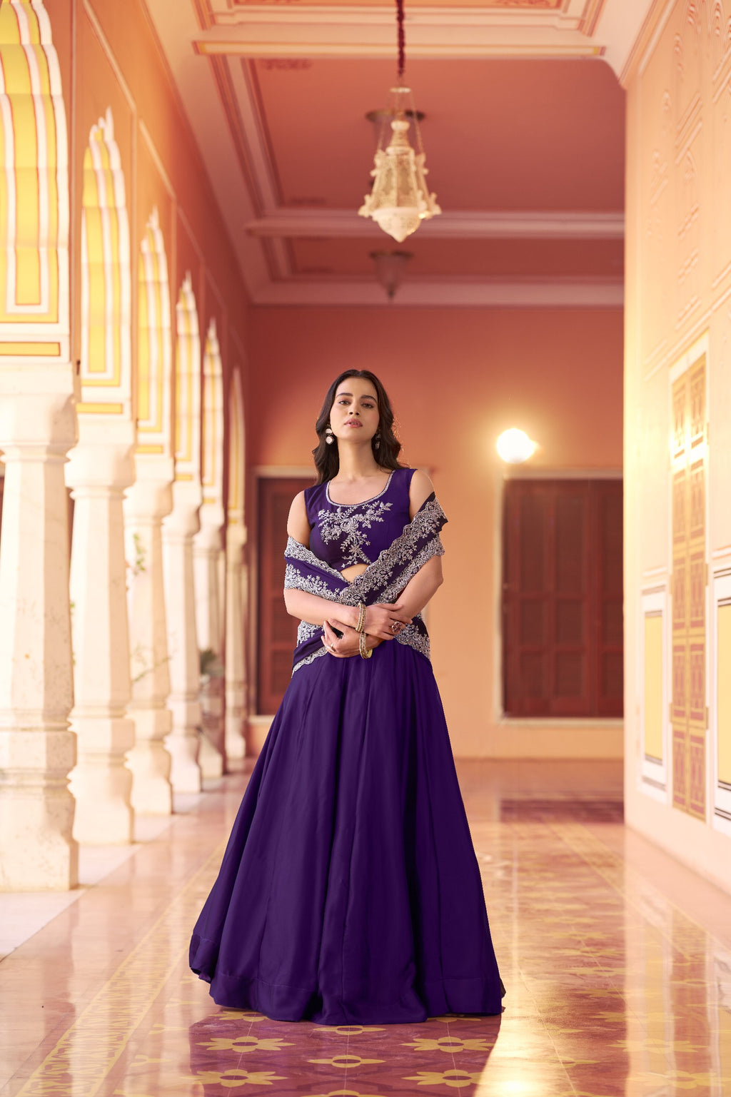 Festive Wear Purple Rangoli Silk Embroidered Lehenga Set with Dupatta
